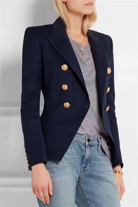 womens navy blazer gold buttons